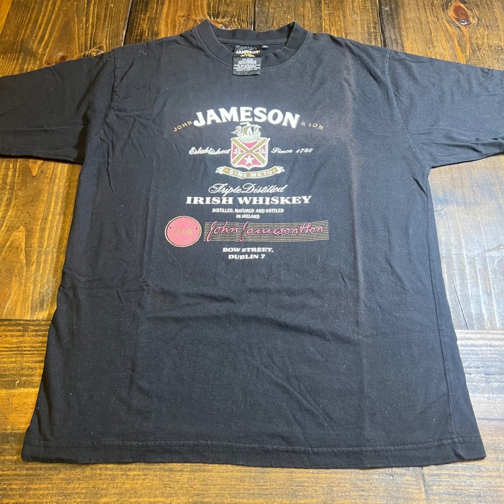 Jameson Irish Whiskey Graphic T-Shirt Mens XL Black Cotton Bow Street Dublin 7